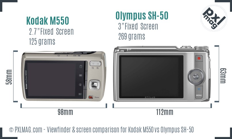 Kodak M550 vs Olympus SH-50 Screen and Viewfinder comparison