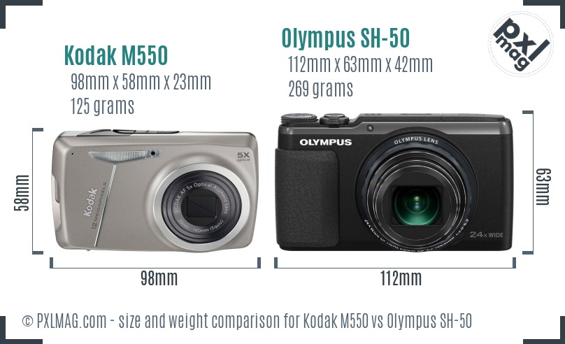Kodak M550 vs Olympus SH-50 size comparison