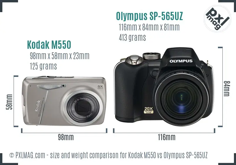 Kodak M550 vs Olympus SP-565UZ size comparison