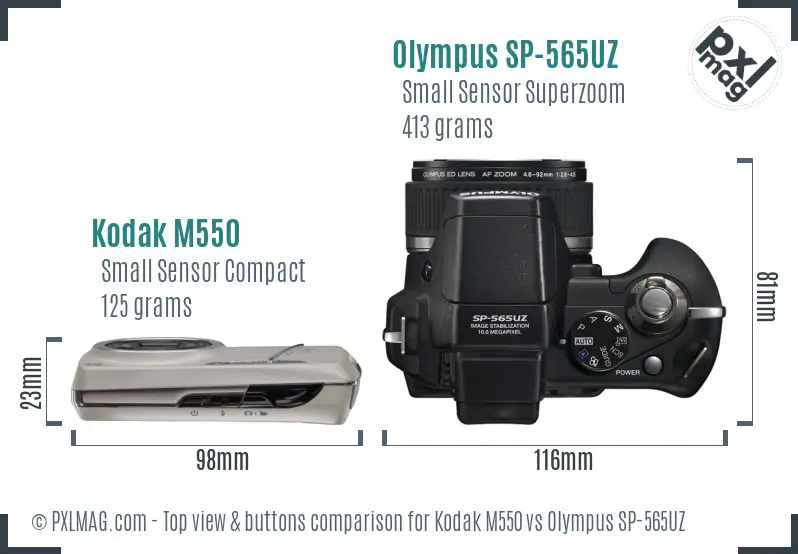 Kodak M550 vs Olympus SP-565UZ top view buttons comparison