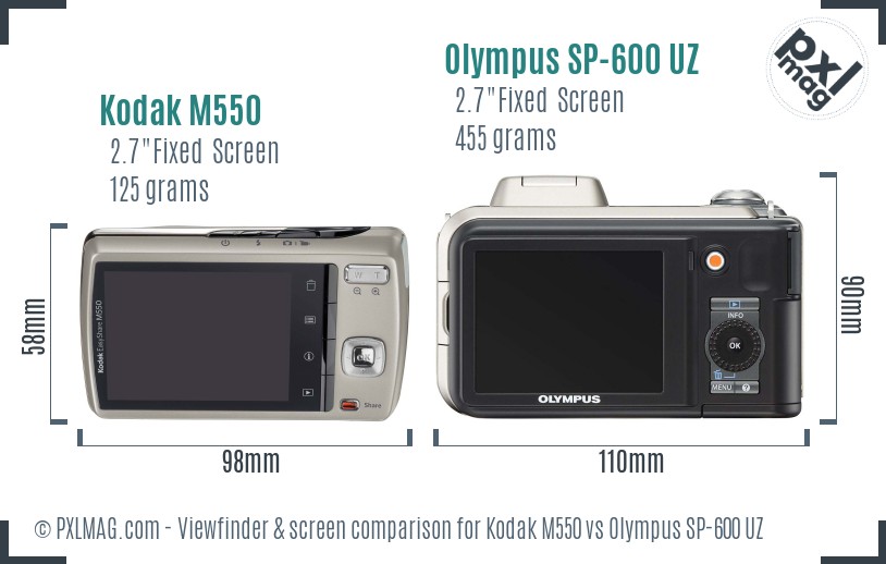 Kodak M550 vs Olympus SP-600 UZ Screen and Viewfinder comparison