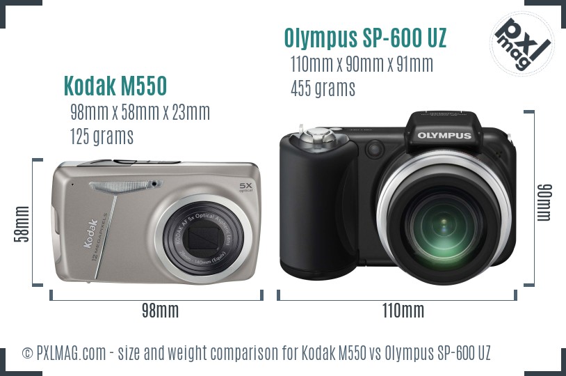 Kodak M550 vs Olympus SP-600 UZ size comparison Kodak M550 vs Olympus SP-600 UZ size comparison