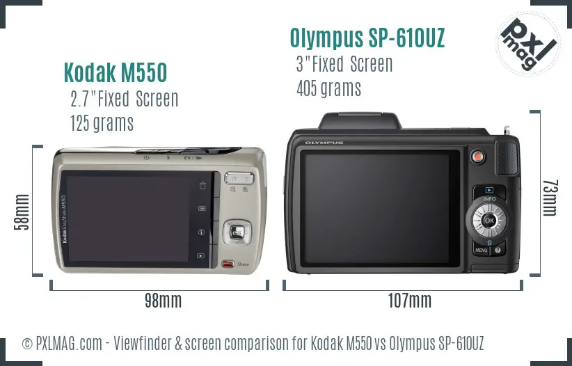 Kodak M550 vs Olympus SP-610UZ Screen and Viewfinder comparison