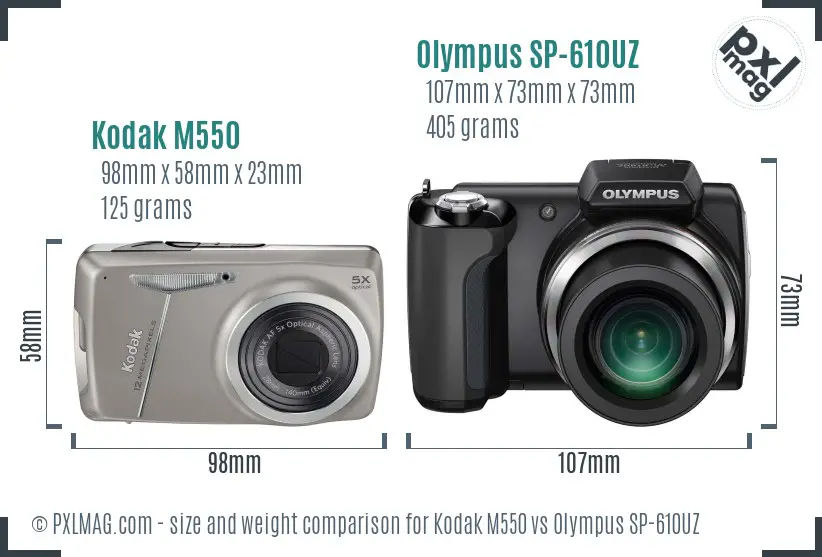 Kodak M550 vs Olympus SP-610UZ size comparison