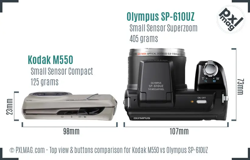 Kodak M550 vs Olympus SP-610UZ top view buttons comparison