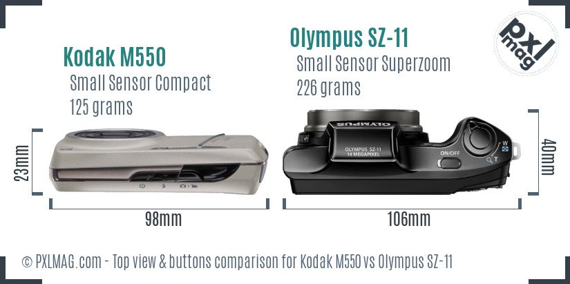 Kodak M550 vs Olympus SZ-11 top view buttons comparison