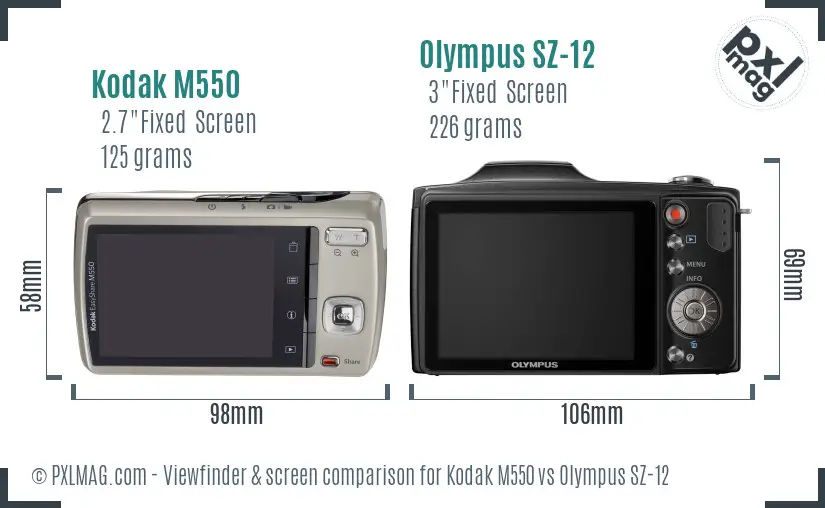 Kodak M550 vs Olympus SZ-12 Screen and Viewfinder comparison