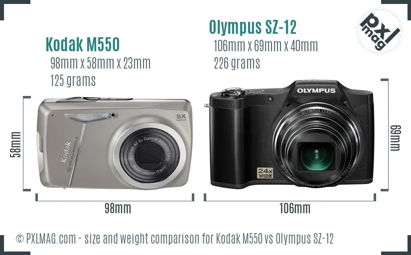 Kodak M550 vs Olympus SZ-12 size comparison