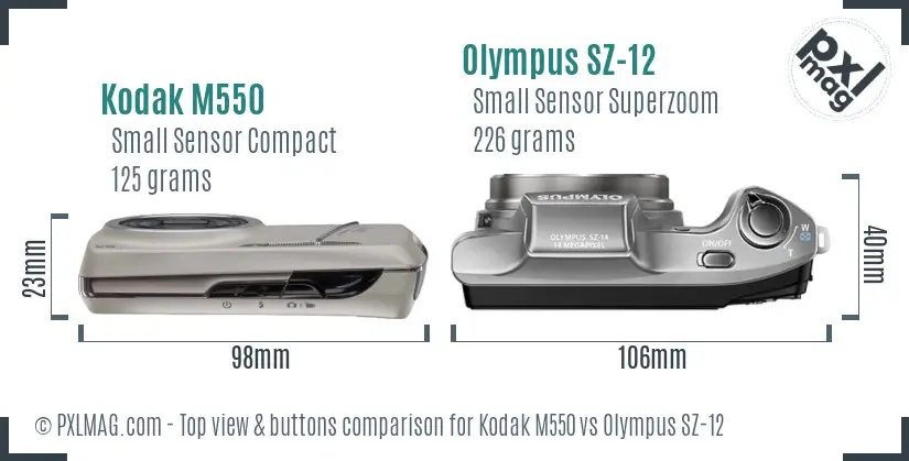 Kodak M550 vs Olympus SZ-12 top view buttons comparison