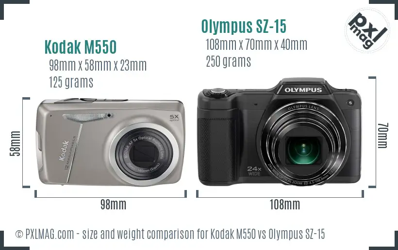 Kodak M550 vs Olympus SZ-15 size comparison