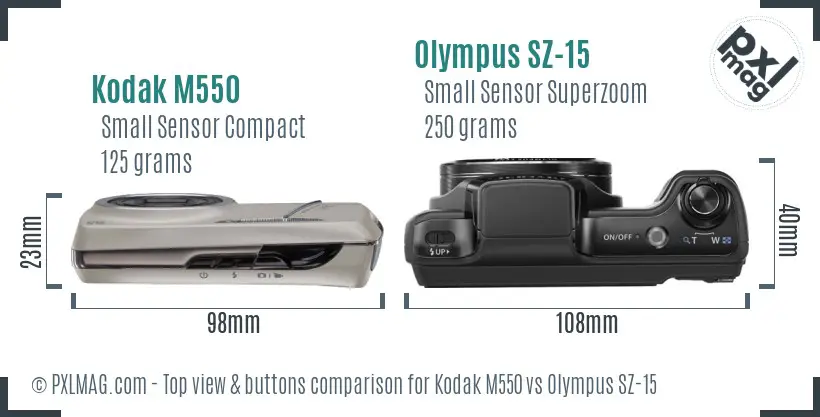 Kodak M550 vs Olympus SZ-15 top view buttons comparison