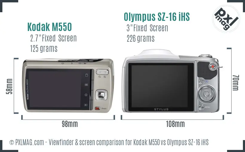 Kodak M550 vs Olympus SZ-16 iHS Screen and Viewfinder comparison