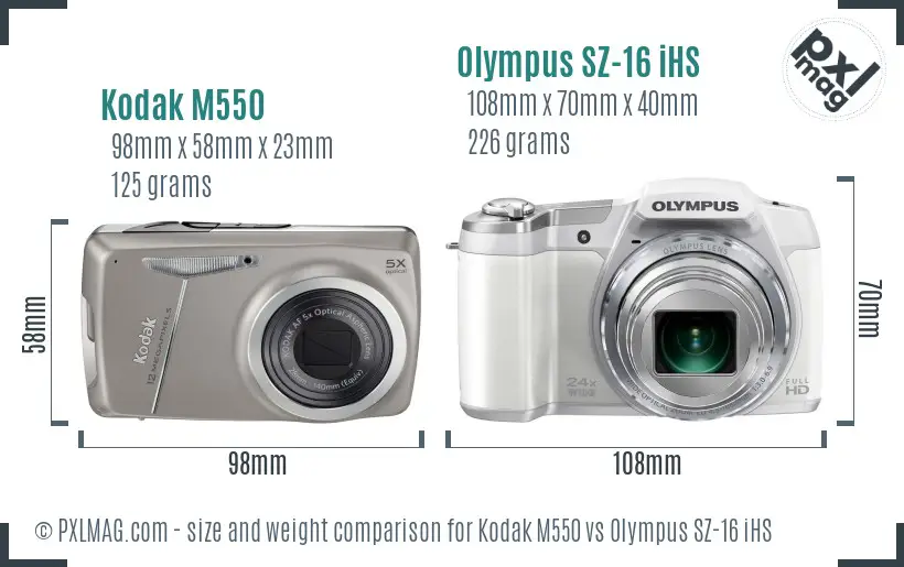 Kodak M550 vs Olympus SZ-16 iHS size comparison