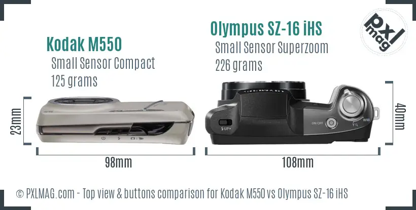Kodak M550 vs Olympus SZ-16 iHS top view buttons comparison