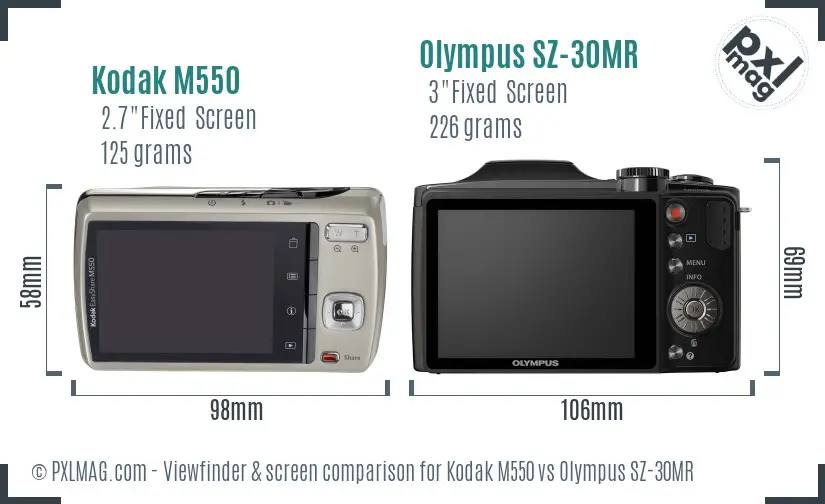 Kodak M550 vs Olympus SZ-30MR Screen and Viewfinder comparison