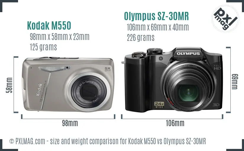 Kodak M550 vs Olympus SZ-30MR size comparison