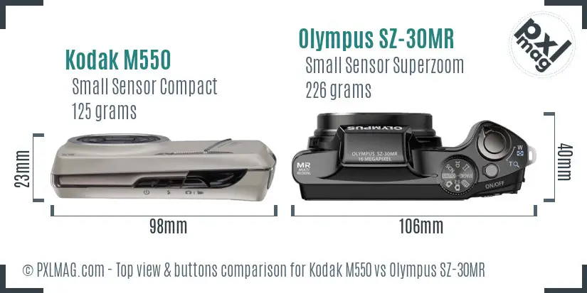 Kodak M550 vs Olympus SZ-30MR top view buttons comparison