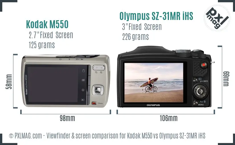 Kodak M550 vs Olympus SZ-31MR iHS Screen and Viewfinder comparison