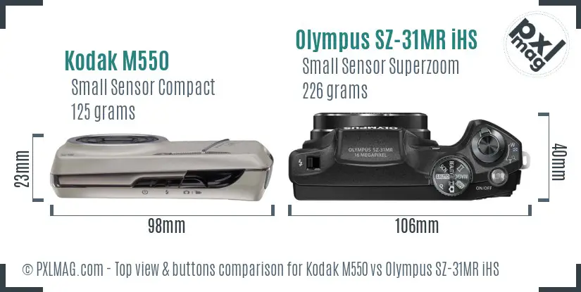 Kodak M550 vs Olympus SZ-31MR iHS top view buttons comparison