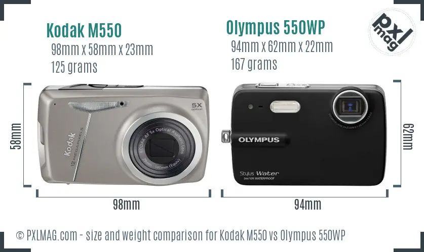 Kodak M550 vs Olympus 550WP size comparison