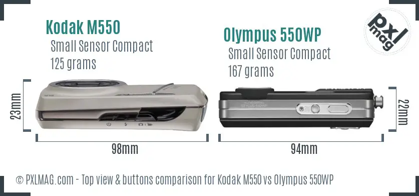 Kodak M550 vs Olympus 550WP top view buttons comparison