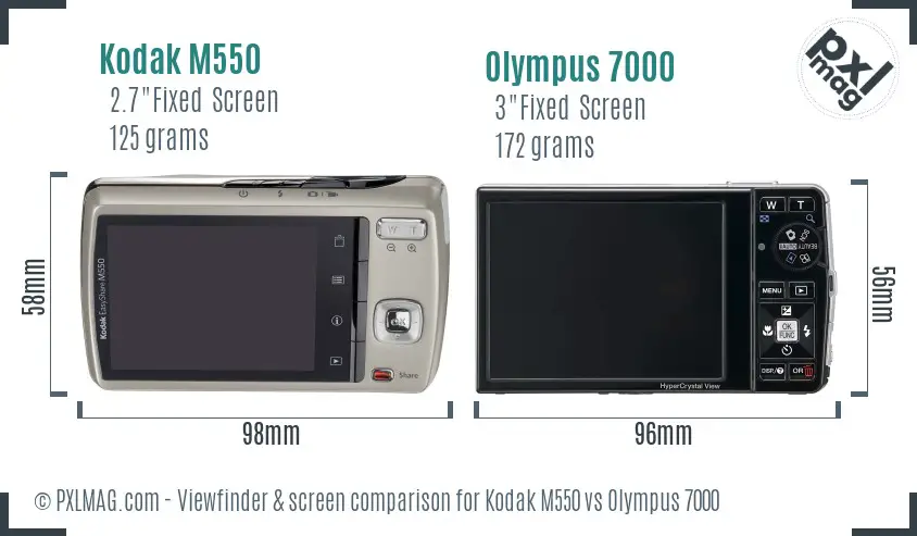 Kodak M550 vs Olympus 7000 Screen and Viewfinder comparison