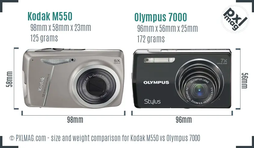 Kodak M550 vs Olympus 7000 size comparison