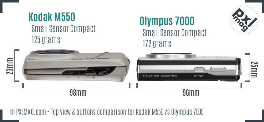 Kodak M550 vs Olympus 7000 top view buttons comparison