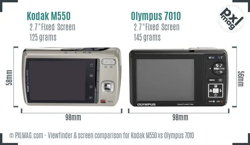 Kodak M550 vs Olympus 7010 Screen and Viewfinder comparison