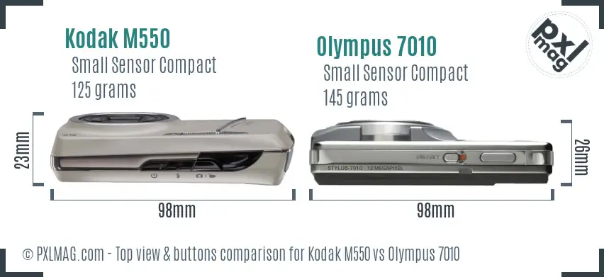 Kodak M550 vs Olympus 7010 top view buttons comparison