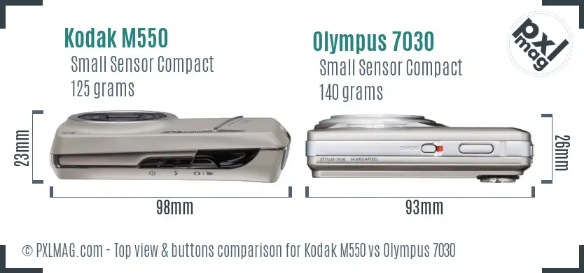 Kodak M550 vs Olympus 7030 top view buttons comparison