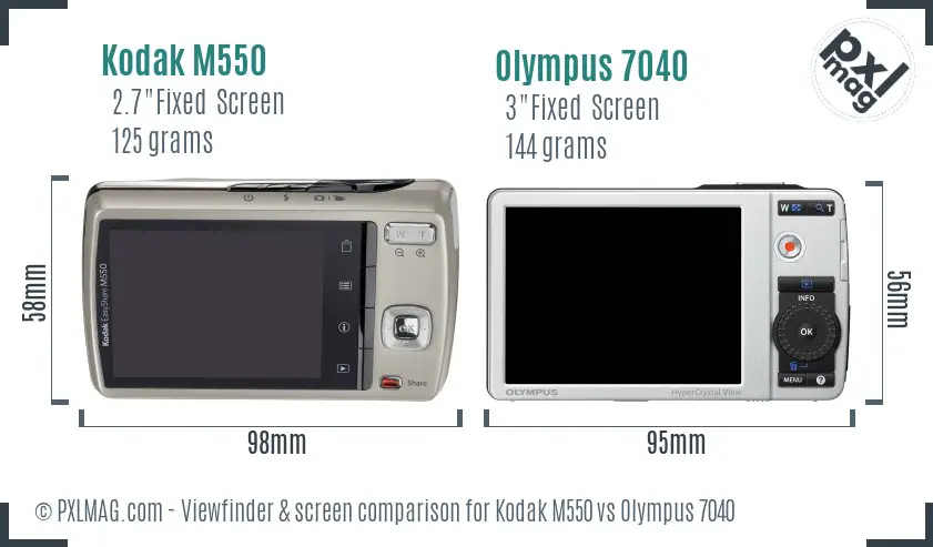 Kodak M550 vs Olympus 7040 Screen and Viewfinder comparison