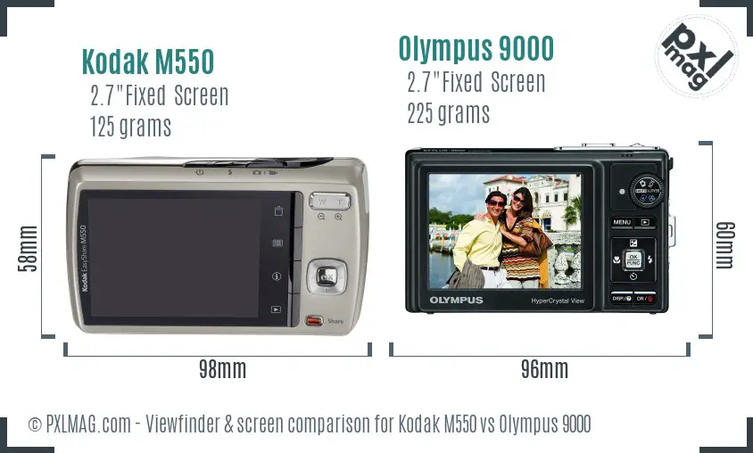 Kodak M550 vs Olympus 9000 Screen and Viewfinder comparison