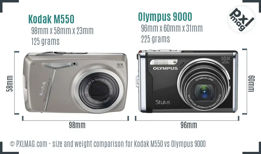 Kodak M550 vs Olympus 9000 size comparison