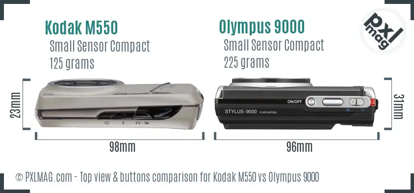 Kodak M550 vs Olympus 9000 top view buttons comparison