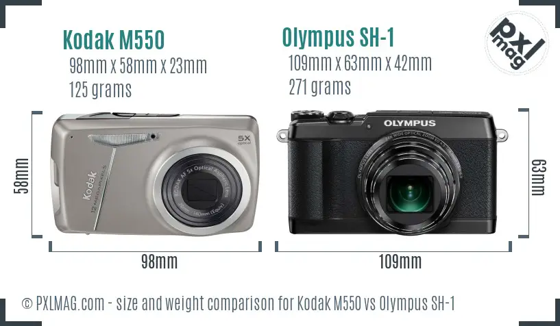 Kodak M550 vs Olympus SH-1 size comparison