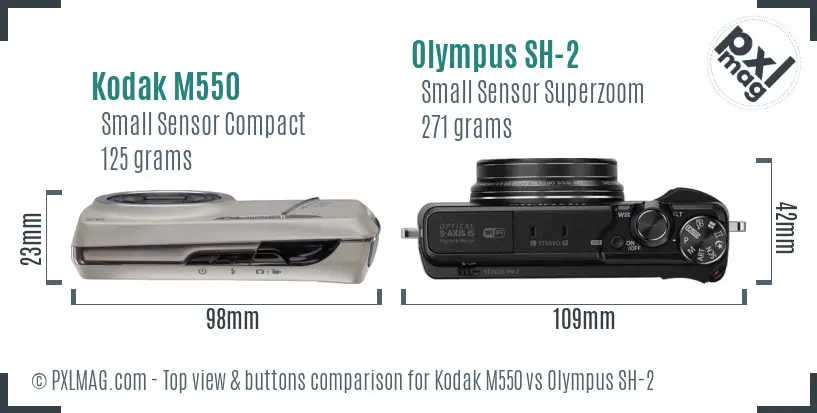 Kodak M550 vs Olympus SH-2 top view buttons comparison