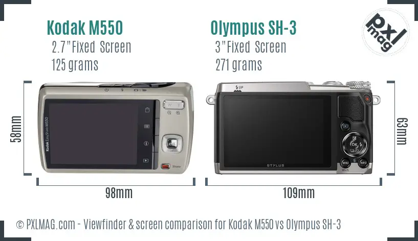 Kodak M550 vs Olympus SH-3 Screen and Viewfinder comparison