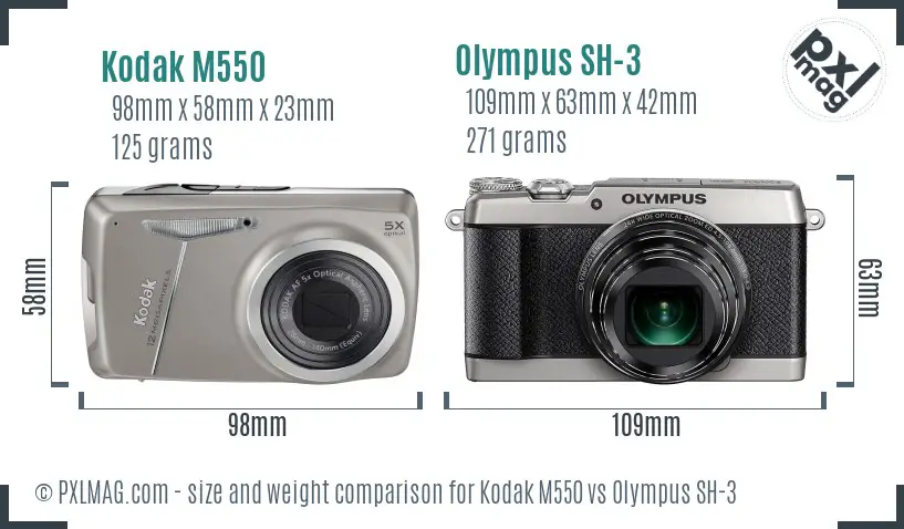 Kodak M550 vs Olympus SH-3 size comparison