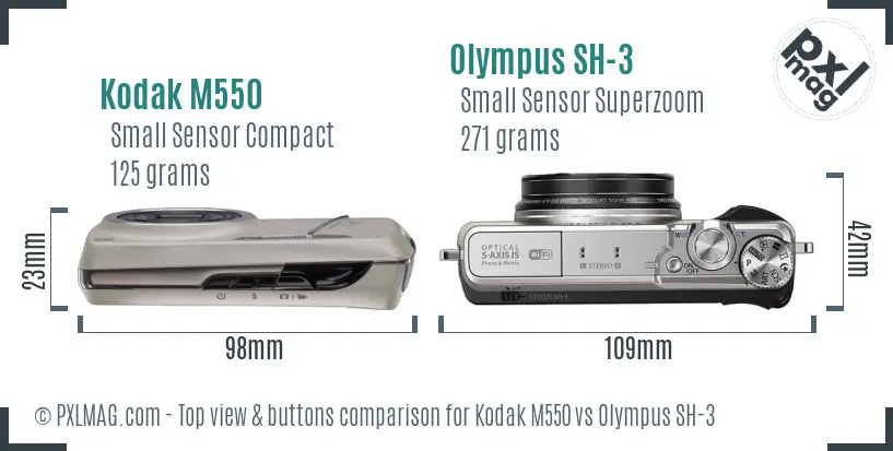 Kodak M550 vs Olympus SH-3 top view buttons comparison