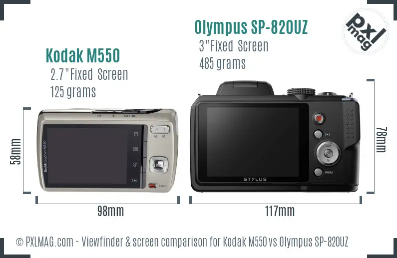 Kodak M550 vs Olympus SP-820UZ Screen and Viewfinder comparison