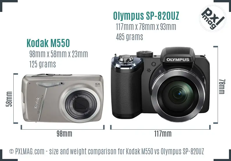 Kodak M550 vs Olympus SP-820UZ size comparison