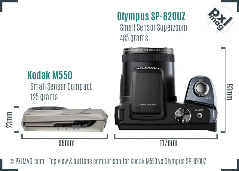 Kodak M550 vs Olympus SP-820UZ top view buttons comparison