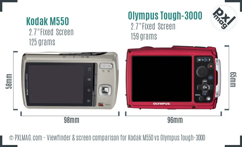 Kodak M550 vs Olympus Tough-3000 Screen and Viewfinder comparison