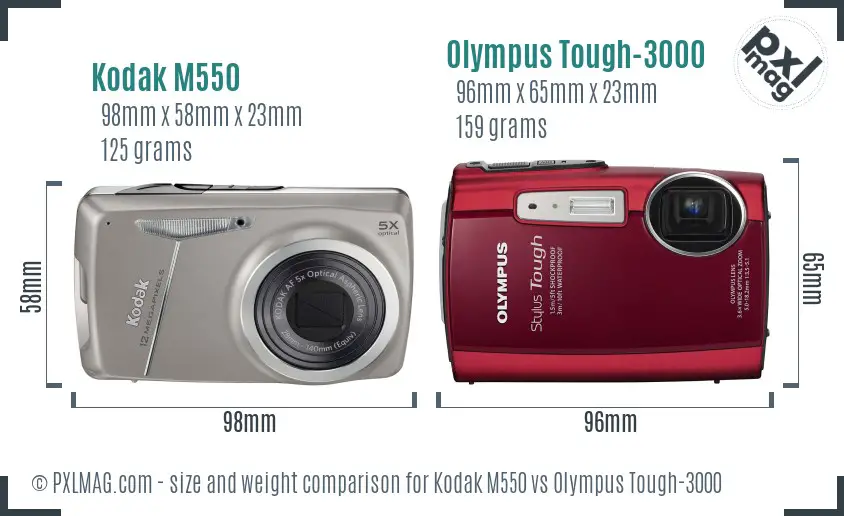 Kodak M550 vs Olympus Tough-3000 size comparison