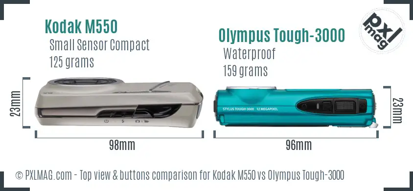 Kodak M550 vs Olympus Tough-3000 top view buttons comparison