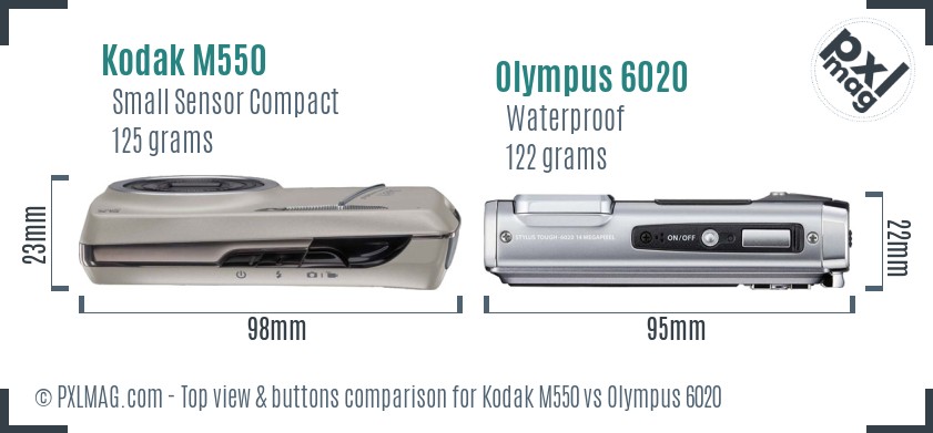Kodak M550 vs Olympus 6020 top view buttons comparison