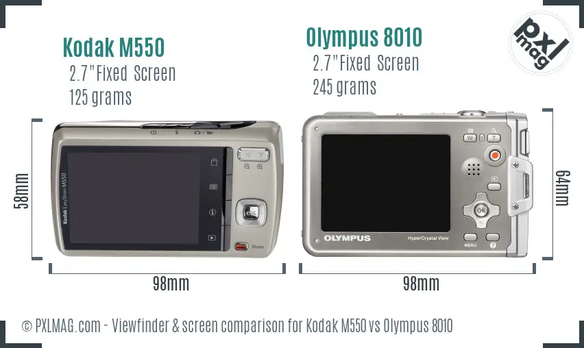 Kodak M550 vs Olympus 8010 Screen and Viewfinder comparison