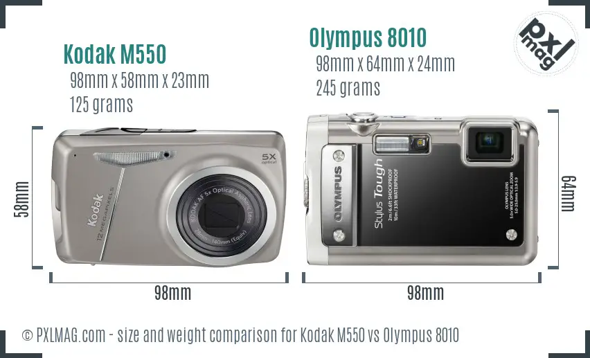 Kodak M550 vs Olympus 8010 size comparison