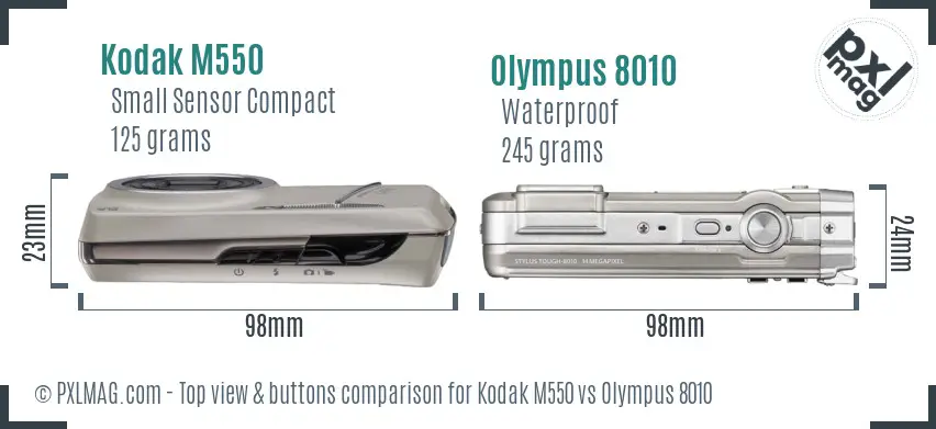 Kodak M550 vs Olympus 8010 top view buttons comparison